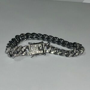 Silver-tone Men’s Chain Bracelet with Rhinestones